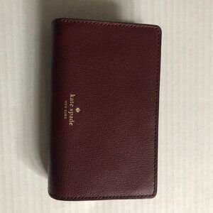 Kate Spade small brown leather wallet gold accents red/pink interior excellent